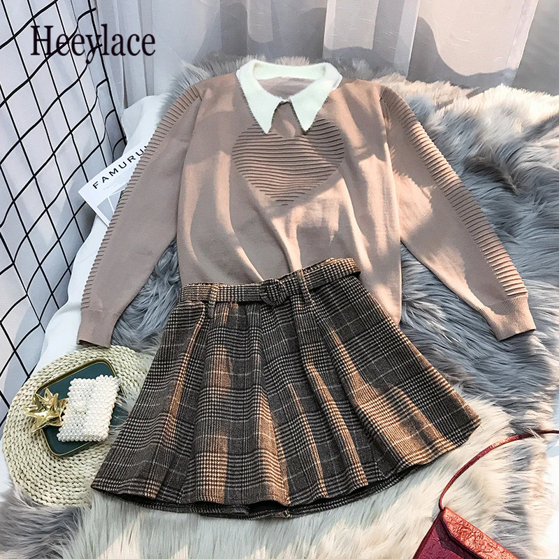 Женские теплые шерстяные костюмы размера плюс зимний комплект из двух предметов