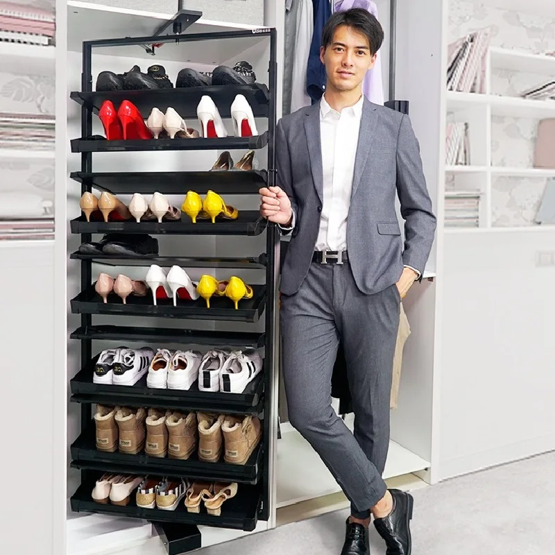 Многослойная вешалка для обуви шкафа тянущаяся корзина гардеробная 360 градусов