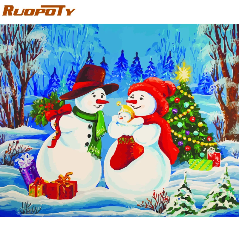Ruopoty Рождественская фотография DIY живопись по комплекты номеров пейзаж современный расписанный вручную картина маслом для домашний декор произведение искусства 60x75 см
