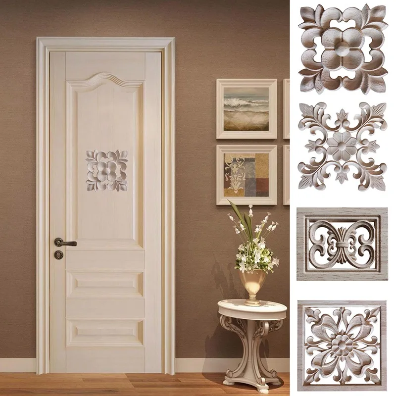 Уникальная винтажная деревянная аппликация красивый цветочный Резной декор