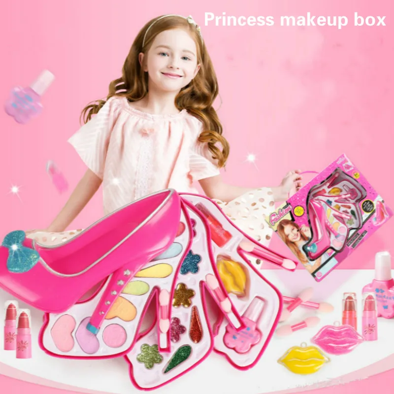 

Детская косметика, набор аксессуаров для девочек, игровой дом, коробка на высоких каблуках, сценический макияж для принцессы