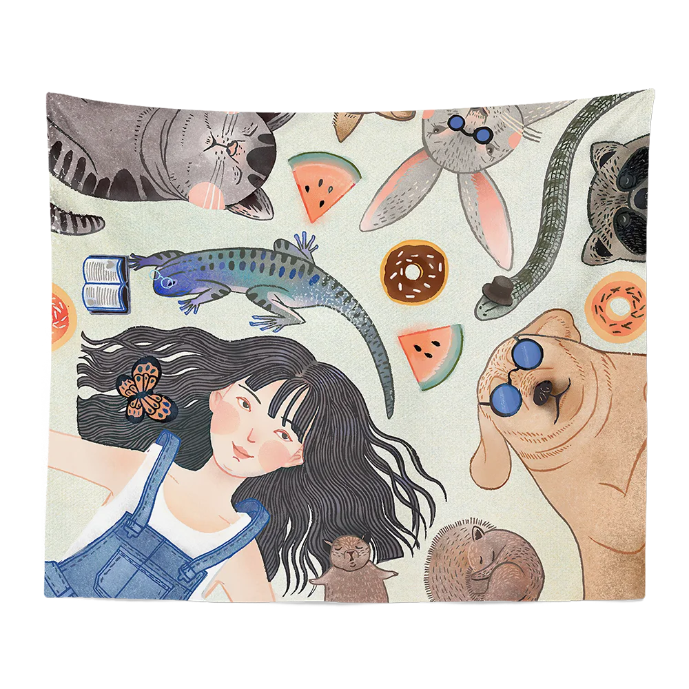 Настенное тканевое одеяло для девочки собаки кошки декор детской комнаты