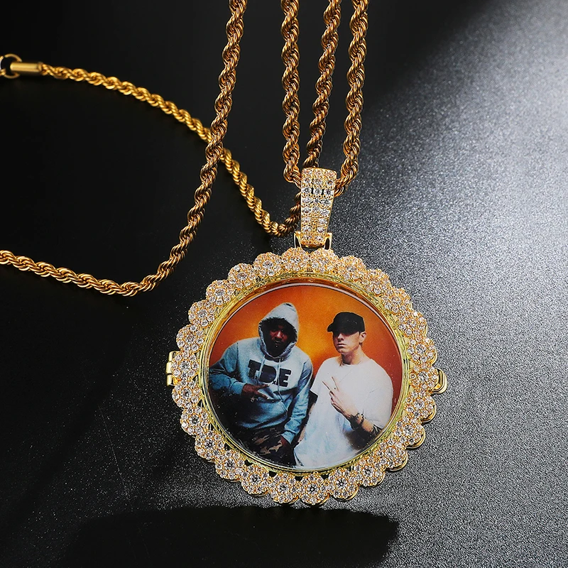 

Hip Hop Big Custom Photo Bling Cubic Zircon Roundness Cuban Chain Necklaces & Pendants Personized Customized Men Women Jewelry