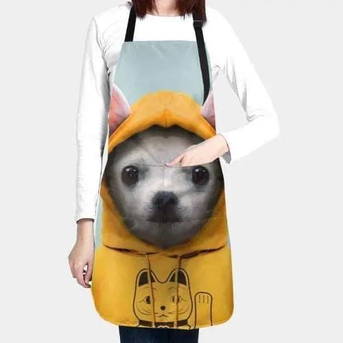 

Cute Dogs Pets Apron Adjustable Kitchen Aprons Men Women Black Waterproof 2 Pockets Unisex for Chef BBQ ,CookingBaking ,Painting