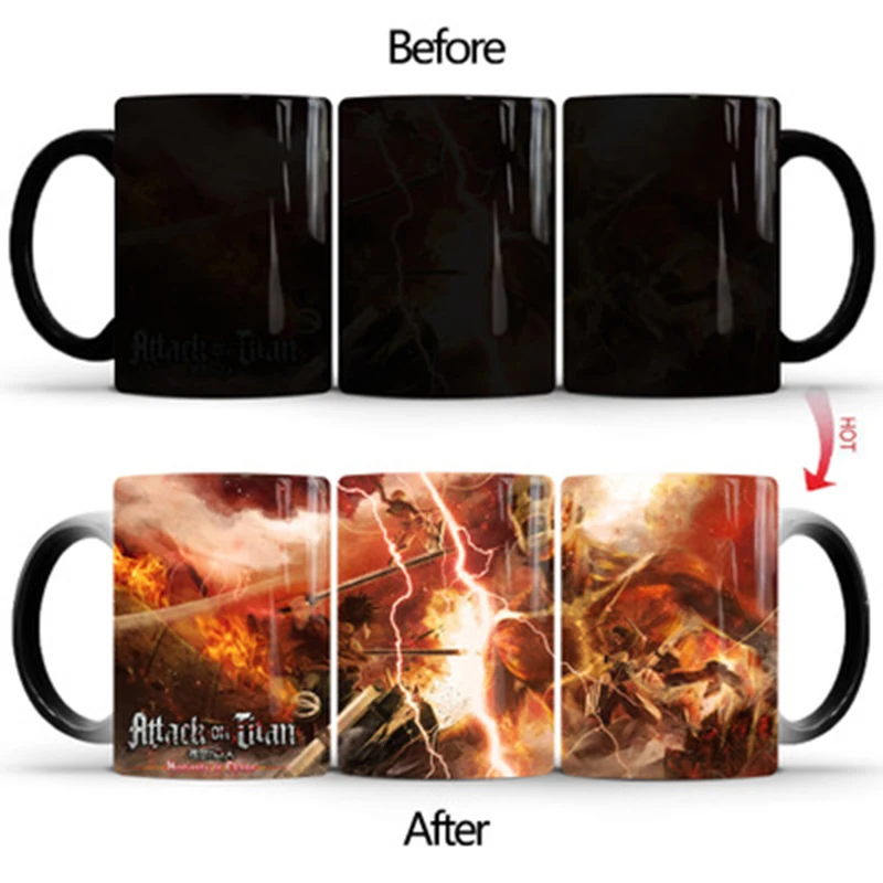 1Pcs New 350mL 6 Styles Attack on Titan Coffee Mug Cold Hot Heat Color Change Magic Tea Milk Cups Birthday Gifts for Friends | Дом и сад