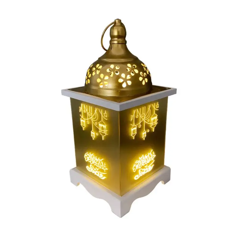 

B9HF Wooden Ramadan Lantern Eid Mubarak Element LED Light Eid Ramadan Islamic Indoor Home Party Decor Festival Lighting