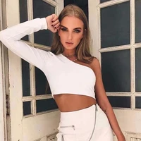 summer women t shirt crop top sexy halter off shoulder long sleeve slim tops fashion knitted white red slim t shirt