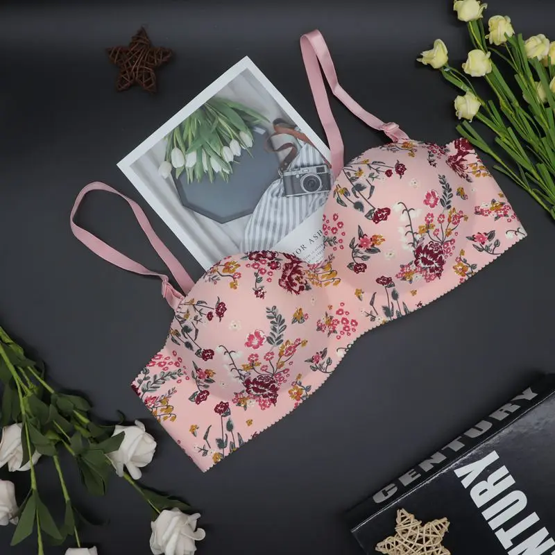 

Parifairy Hand Support Padded Bras Sexy 1/2 Cup Bralettes Wireless Push Up Underwear Seamless Floral Print Lingeires for Women