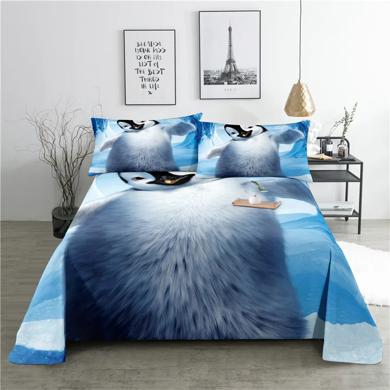 Постельное Простынь из Полиэстера с Цифровой Печатью Морских Животных 0.9/1.2/1.5/1.8/2.0м с Наволочками - Комплект Постельного Белья.