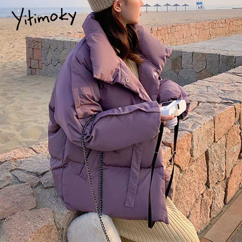 

Зимняя одежда Yitimoky, женское плотное теплое пальто с воротником-стойкой, Новинка осени 2021, Модная элегантная уличная одежда, повседневная же...