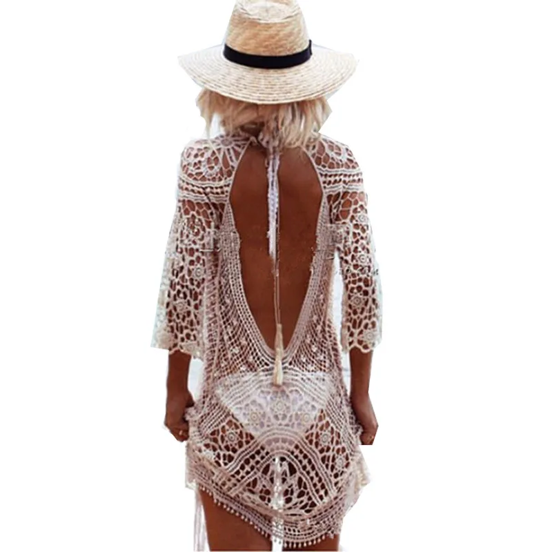 

Women Solid Crochet Lace Mesh Mini Dress Elegant Fashion Chic Dress Bodycon Dress