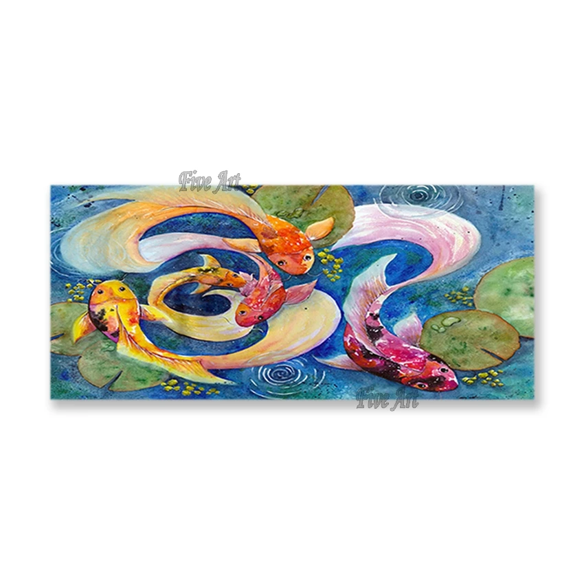 

Home Interior Wall Decor Abstract Gold Fishes Oil Painting Picture Hot Selling Unframed Wall Hangings Picture Canvas Wall Art