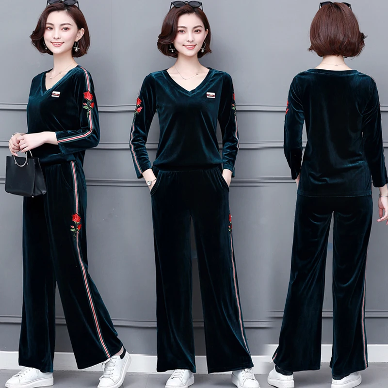 Вельветовый комплект из 2 частей Осенняя женская обувь теплые костюмы размера