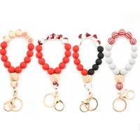 christmas gift wooden silicone beaded bangle bracelets keychain leather tassel key rings women bag accessories