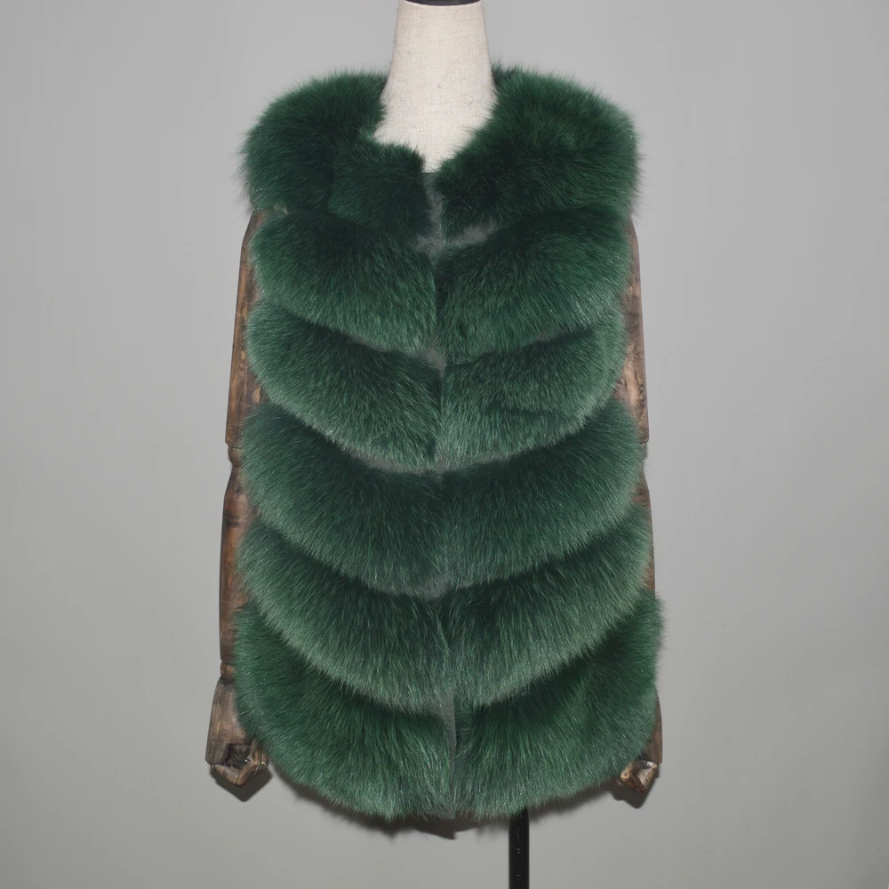 Вечерние Новый раскошный Чехол-из натурального меха лисы жилет для женщин