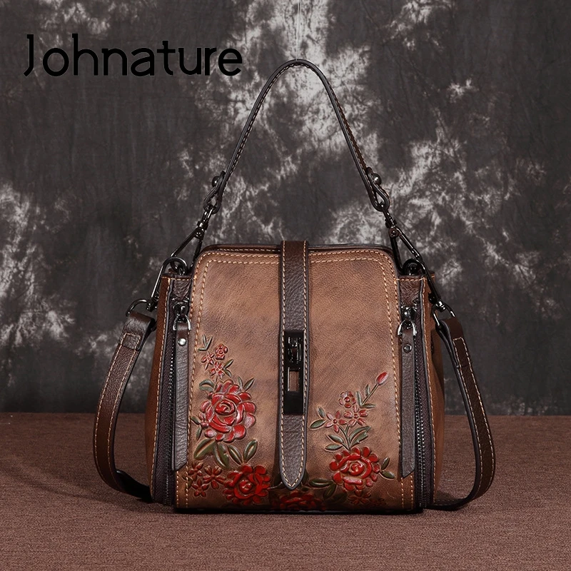 Женская винтажная сумка через плечо Johnature из натуральной воловьей кожи с