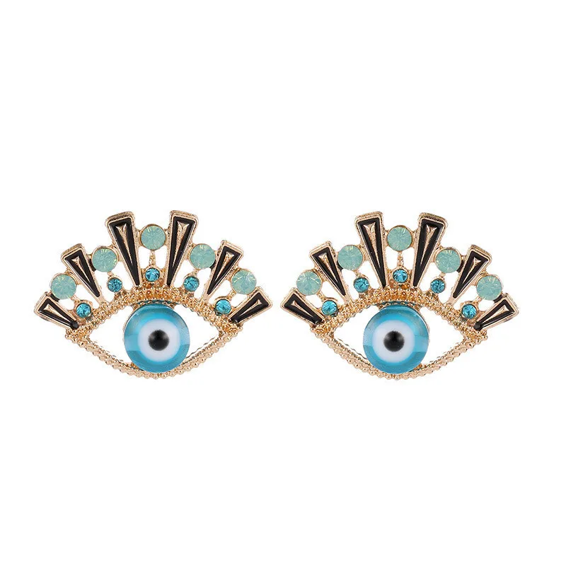 

Big Exaggerated Fashion Blue Eye Stud Earrings Shine Crystal Rhinestone Eyelash Curl Cute Earrings Jewelry