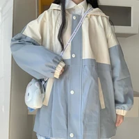 houzhou harajuku jackets women kawaii vintage oversize zip up basic patchwork university overcoat girls korean fashion spring