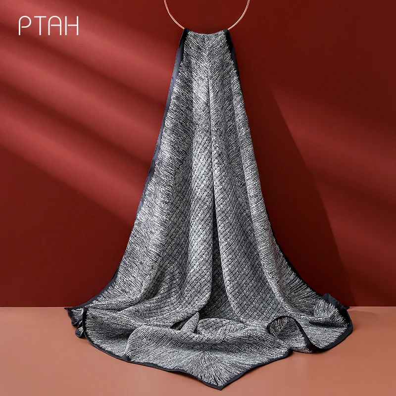 

[PTAH] Brand Designer Silk Scarves 88*88CM Temperament 100% Mulberry Silk Scarf Ladies Autumn Large Square Towel Digital Printed