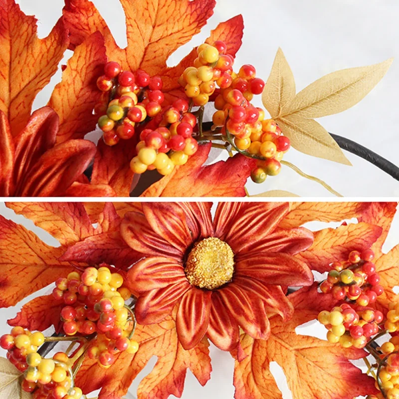 

Simulation Of Flowers Decorative Door Hanging Harvest Festival Autumn Color Maple Leaves Wreath Rattan Ring Home Wall Hanging