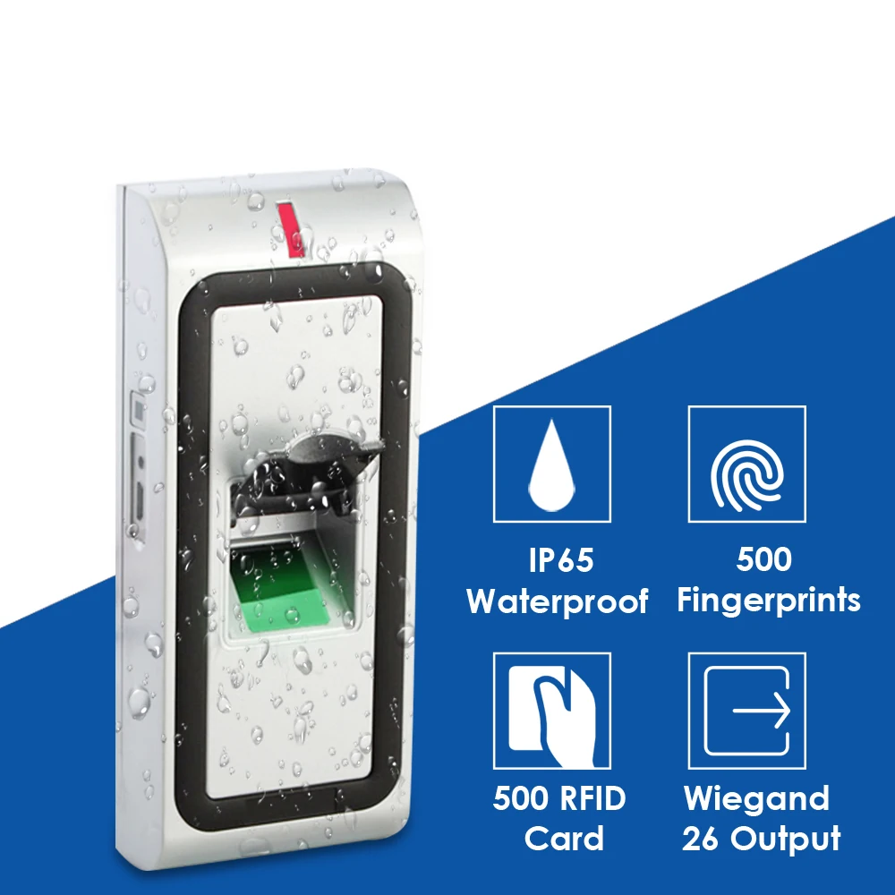 

Metal IP65 Waterproof Biometrics Fingerprint Access 1000 Control Access System RFID Control Door Users Reader 125khz