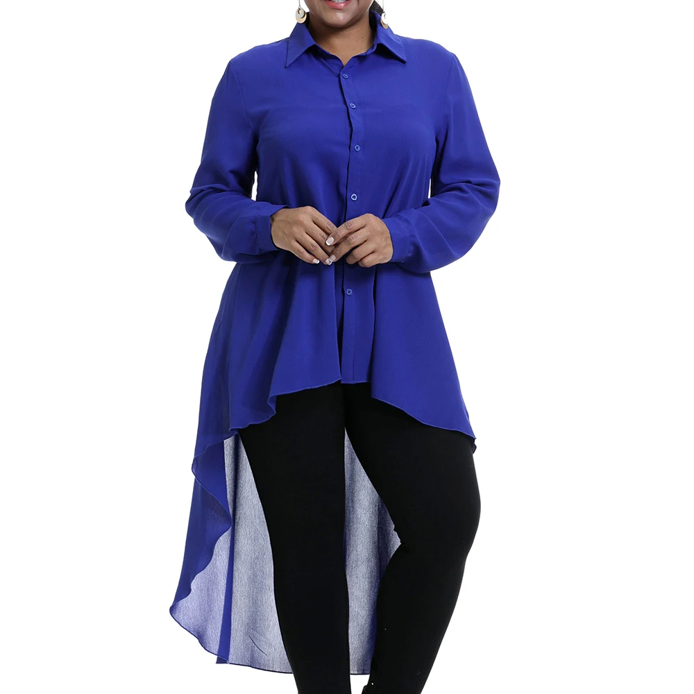 Женская Асимметричная блузка с оборками Повседневная однотонная глубоким