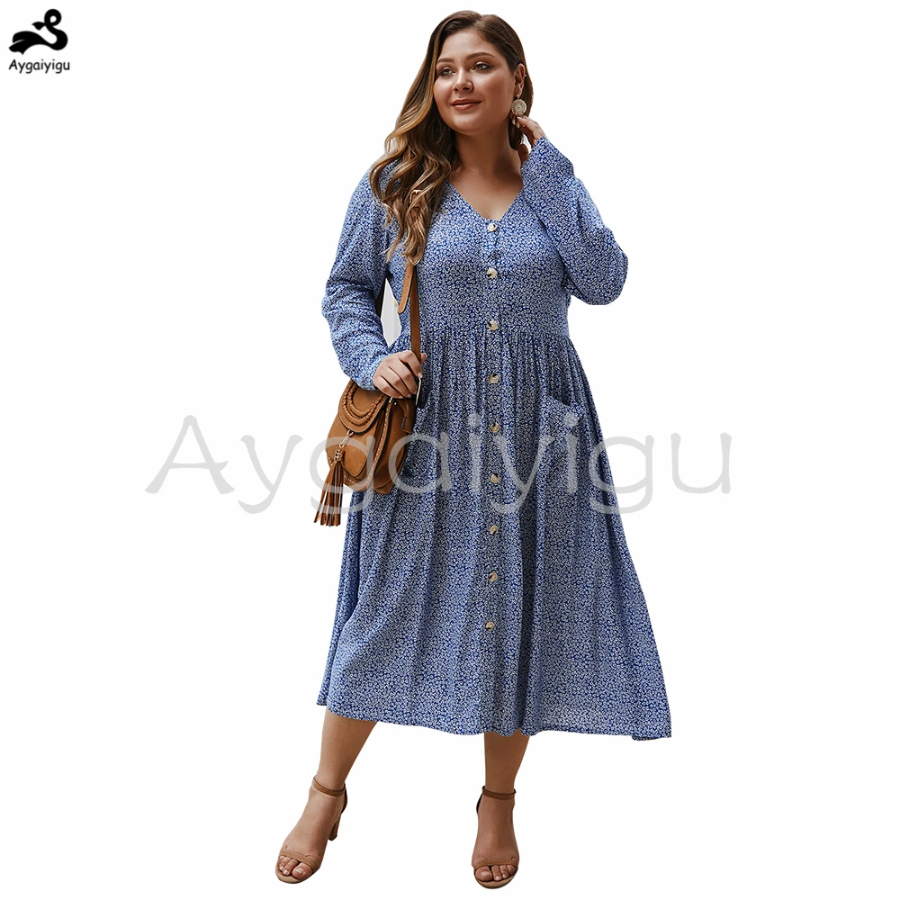 Женское Макси платье с цветочным принтом aygaigu элегантное v образным вырезом и