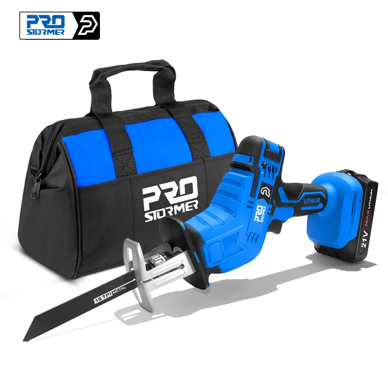 

Cordless Reciprocating Saw 21V Chainsaw Cutting Wood/Metal/PVC Pipe Adjustable Speed with Saw Blades Power Tool By PROSTORMER