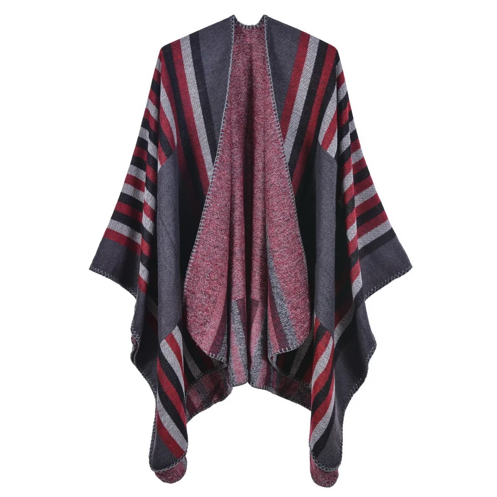 

New Striped Print Poncho Winter Cashmere Women Poncho Scarf Female Wool Poncho And Capes Foulard Shawl Lic Scarf Echarpe Sjaal