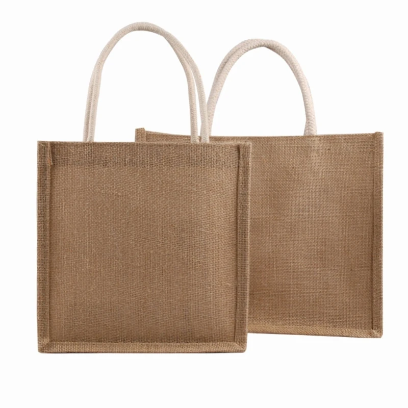 

Из натурального джута «тоут» из мешковины большой многоразовые Бакалея сумки с ручками Для женщин сумка-шоппер K5DA