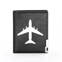 high quality luxury aircraft theme printing leather credit card holder bifold wallet