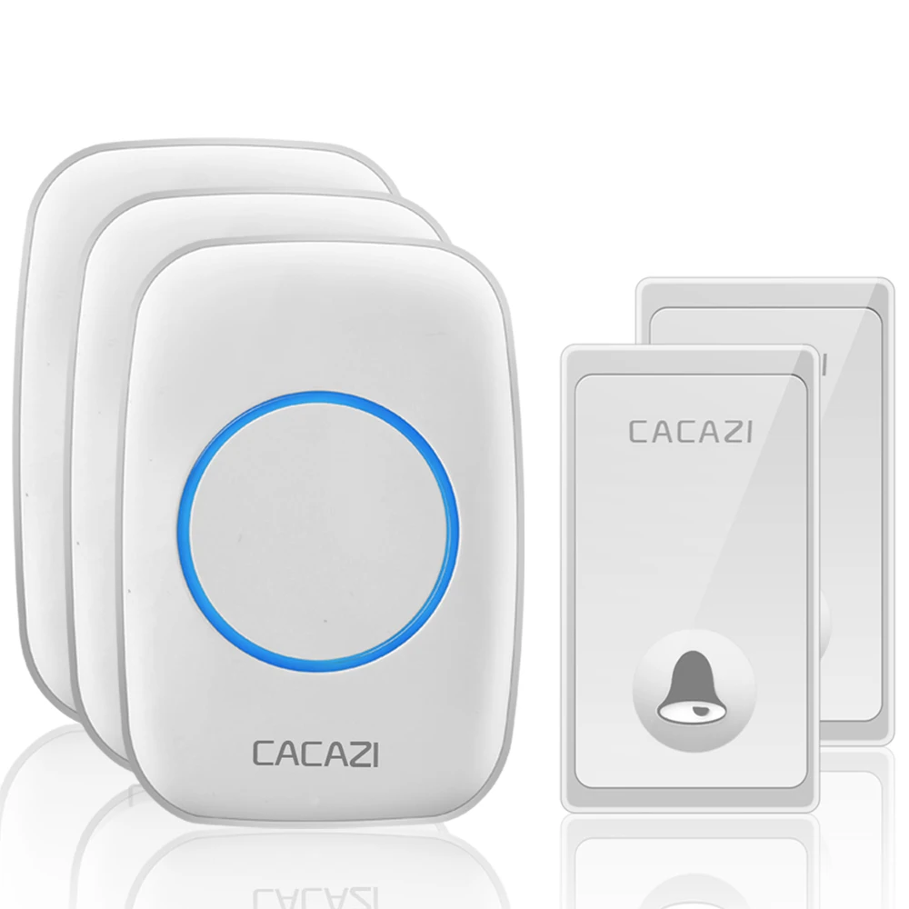 2 button 3 receiver CACAZI не требуется батарея беспроводной дверной звонок автономный 58 курантов США ЕС Великобритания штекер умный дом дверной звонок 1 2 кнопки 1 2 приемника - Цвет: 2 button 3 receiver