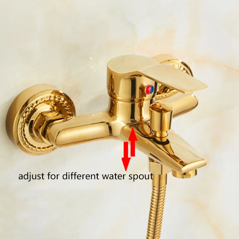 OUIO Bathroom Brass Gold Shower System Wall Mounted Mixer Taps Bar Single Handle Spray Set | Обустройство дома