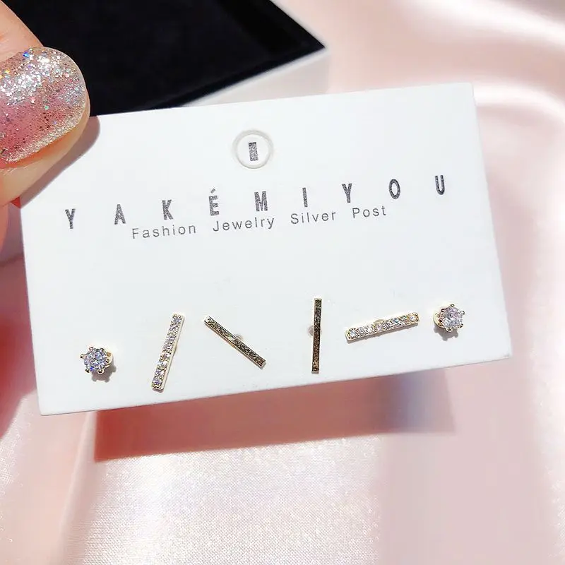 

Gold Silver Color Geometric Strips Stud Earrings Sets Cubic Zircon Party Jewelry For Women 6-piece Sets