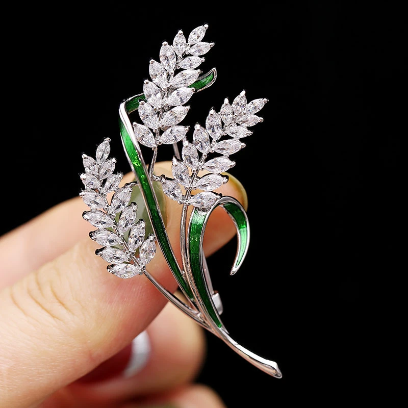 

2021 Fashion Wheat Brooches For Women Men Luxury Crystal Zirconia Wedding Banquet Brooch Gift Scarf Pins Broche femme bijoux