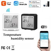 tuya smart life wifi temperature humidity sensor with alarm timer function lcd digital screen work with alexa echo google assist