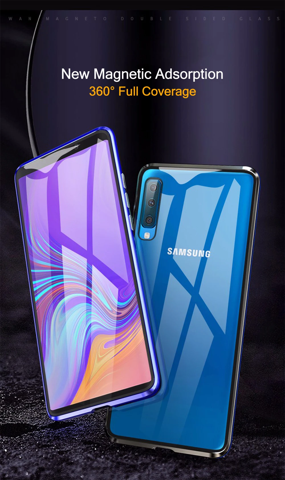 Магнитный чехол для samsung Galaxy A40 A70, чехол, противоударный бампер, двухсторонний, закаленное стекло, металлический чехол для samsung A 40 70, чехол