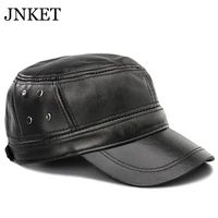 jnket new fashion mens cowhide flat caps outdoor sports sunhat windproof hat warm earflaps cap leisure casquette