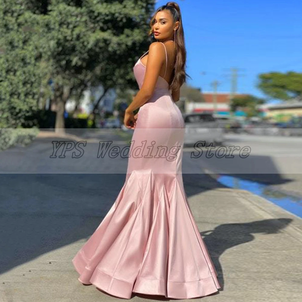 

Charming Satin Floor Length Mermaid Evening Dress 2021 Sweetheart Spaghetti Straps Backless Special Occasion Gowns