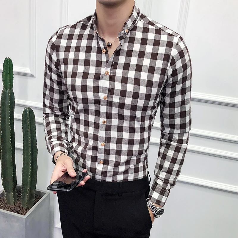 

Высококачественная Мужская рубашка в клетку, Мужская брендовая Повседневная рубашка с длинными рукавами, мягкие удобные тонкие мужские де...