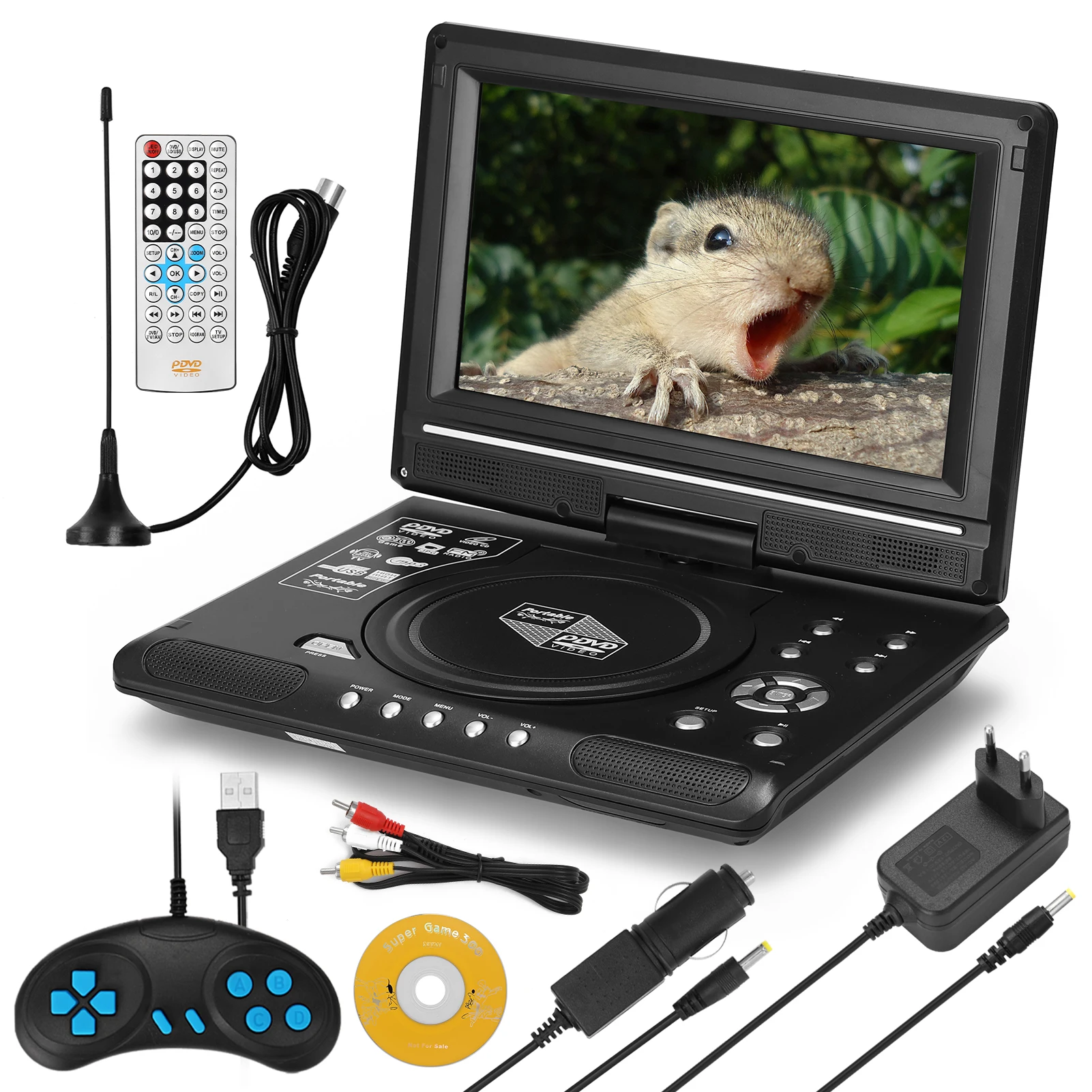 

9.8inch High Denifition TV DVD Player Portable VCD MP3 MPEG Viewer with Game Handle and Compact Disc