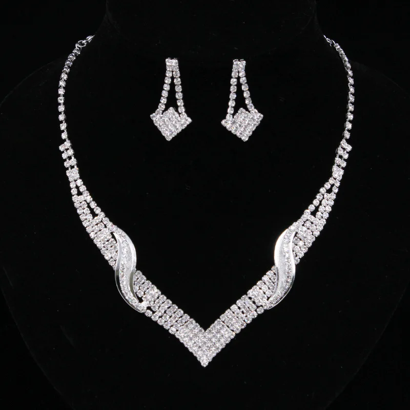 

DSHOU169 новый индивидуальный волнистый водный циркониевый свадебный набор Модный свадебный комплект из 2 предметов ожерелье серьги
