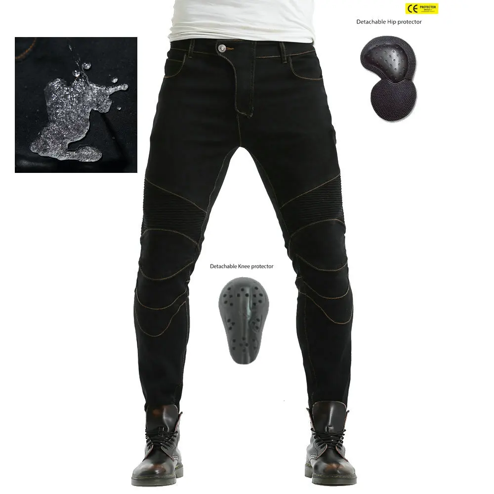 

Motorcycle Jeans Men Four Seasons Locomotive Stretch Anti-fall Cycling Pants Waterproof Rainproof Riding CE Kneepad Trousers