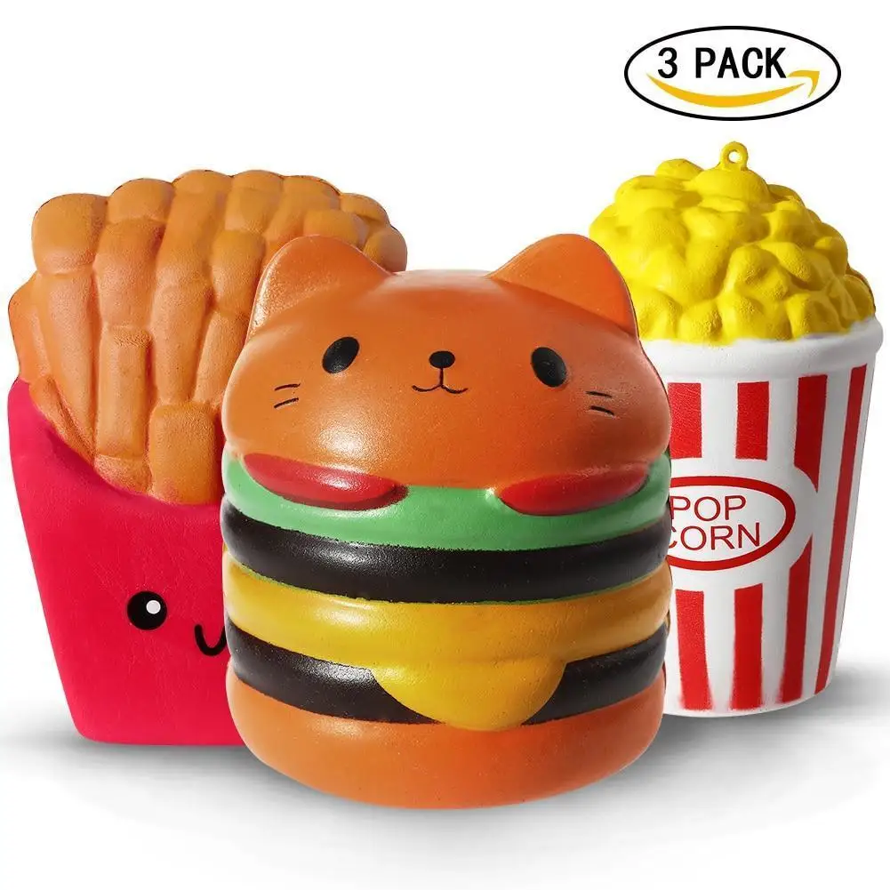 

Hot fidget toys PU Simulation Hamburger Fries Squishy Slow Rising Bread Cake Donut Cute Animal Toys For Children Stress Relief