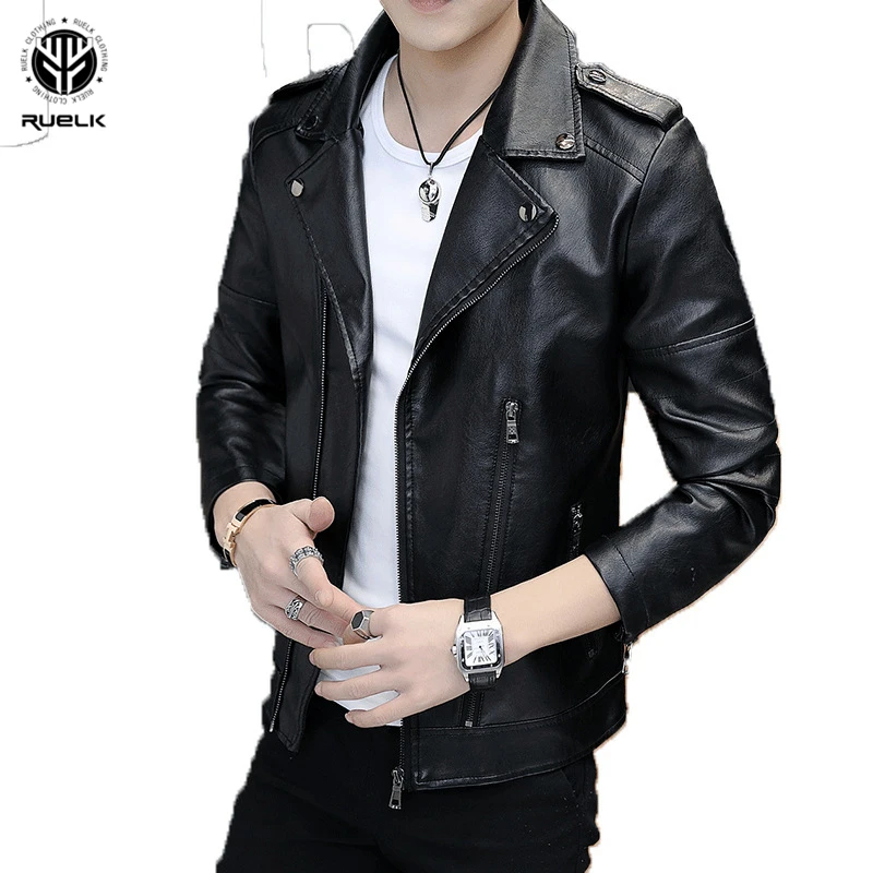 Мужская облегающая куртка RUELK модная осенняя Авиатор из искусственной кожи с