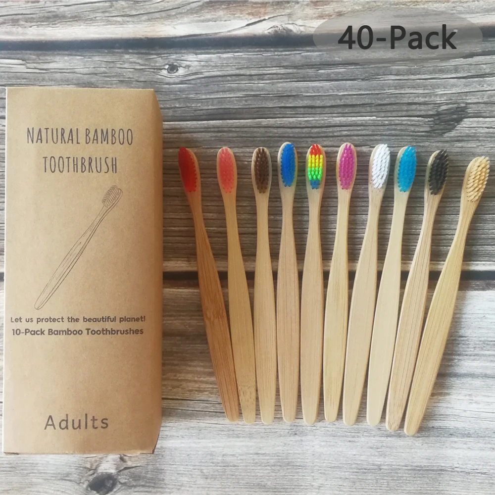 Зубная щетка 40 упаковок Экологичная Радужная Бамбуковая мягкая зубная