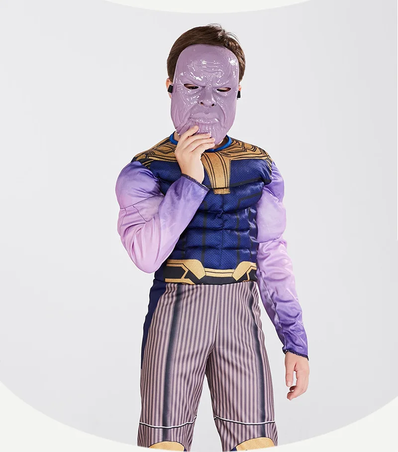Deluxe Thanos Cosplay Costume Kids Avengers 4 Endgame Zentai Suit Jumpsuits Halloween with Mask for Child | Тематическая одежда и
