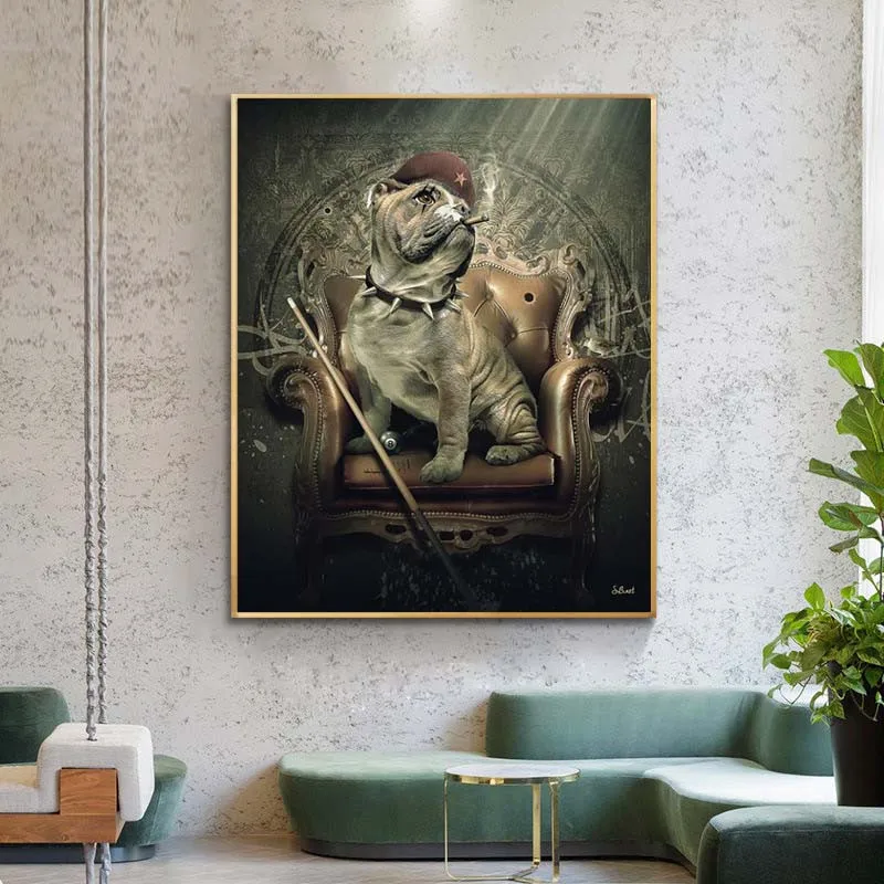 

Mafia Dog Sit On Sofa With Billiard Cues Modern Art Poster And Prints Wall Picture Home Decor Canvas Painting For Living Room