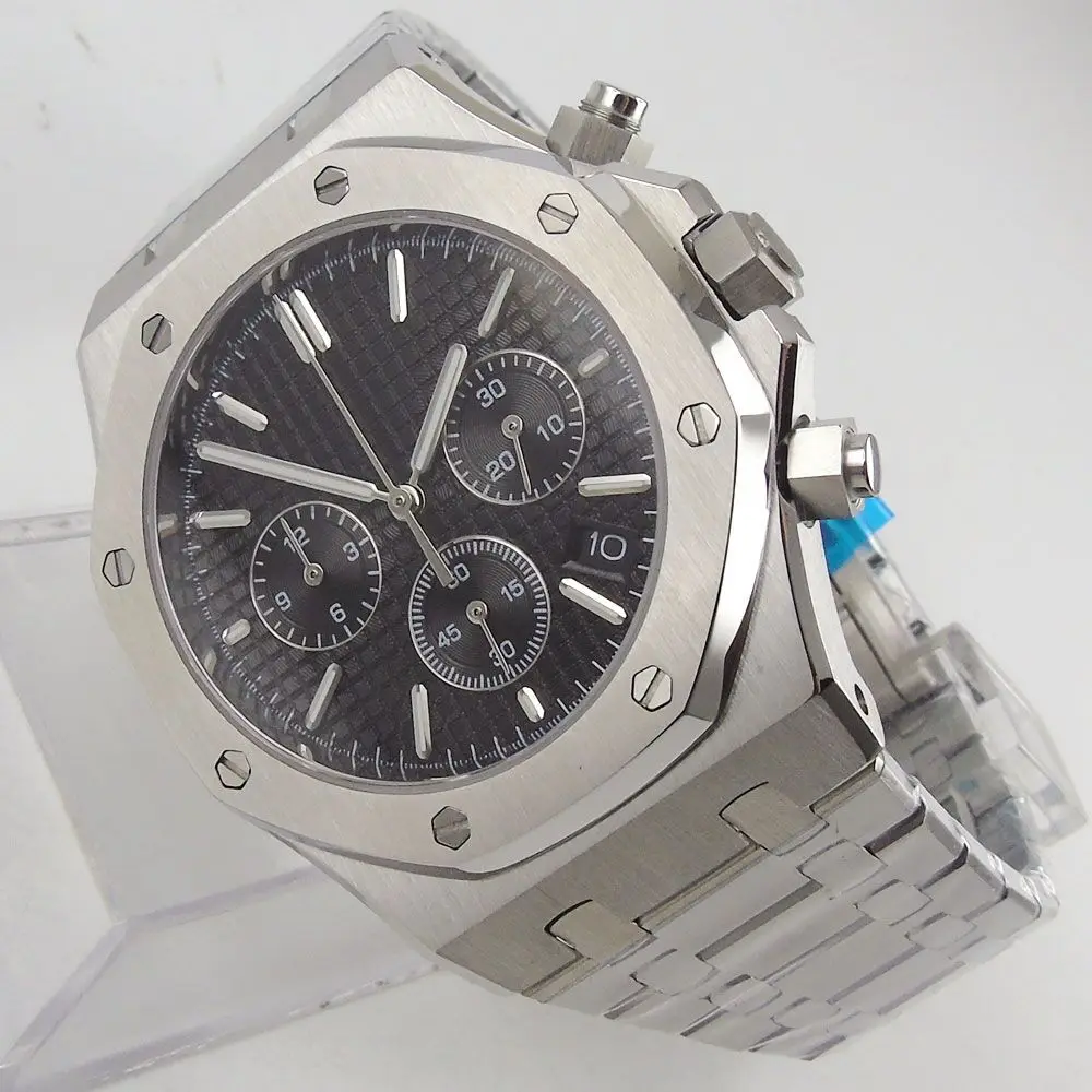 42 мм corgeut черный циферблат часы Полный сапфировое стекло нержавеющая сталь