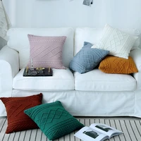 white knit cushion cover vintage solid yellow blue green pink green coffee pillow case 45cm45cm zip open home decoration